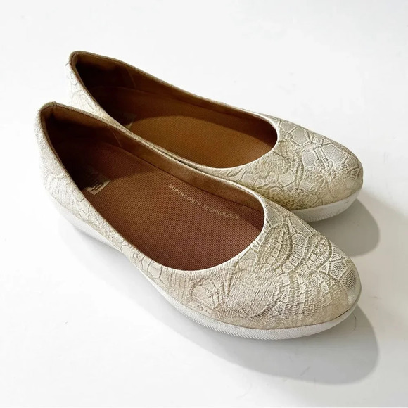 FitFlop Varya Flower Pale Gold Lace Platform Ballet Size 5 Women’s Comfort Flat‎ - Picture 2 of 8